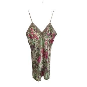 VTG Victoria’s Secret Gold Label Slip Dress Womens M Floral Satin Chemise Green